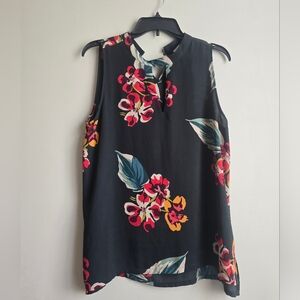 LOFT Black Floral Notch-Neck Sleeveless Shell